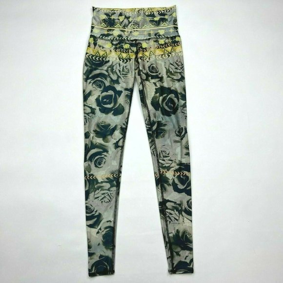 Teeki Desert Rose Hot Pant Stretch Yoga Gym Workout Legging Gray Yellow Women XS - Picture 1 of 9
